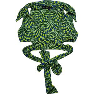 Sabora Tie Wrap Crop Top M Green Y2K 90s Style Clubwear Rave Neon Psychedelic